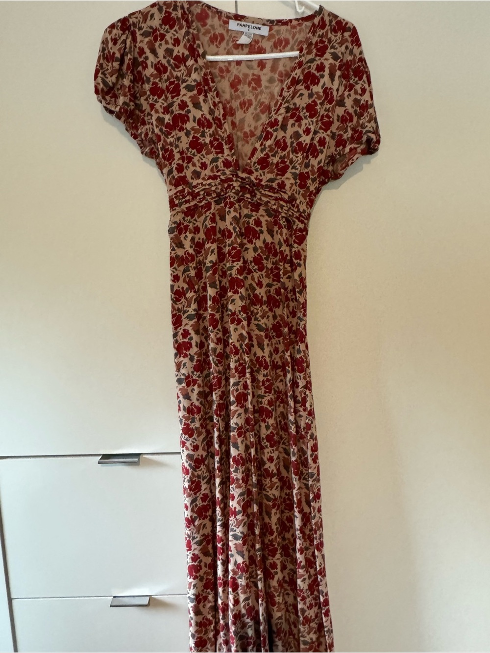 Pampelone Red Floral V-Neck Maxi Dress
